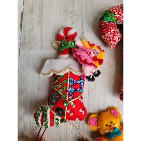 Vintage plush stocking Teddy Bear tree candy cane set ornament Xmas - Picture 4 of 8